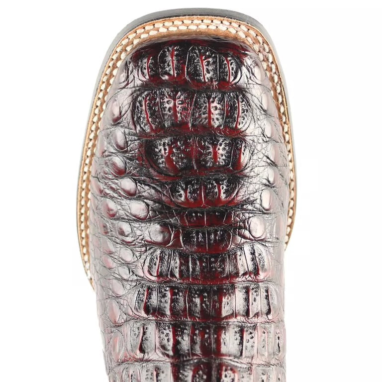 Wild West Boots Caiman Tail Black Cherry Square Toe