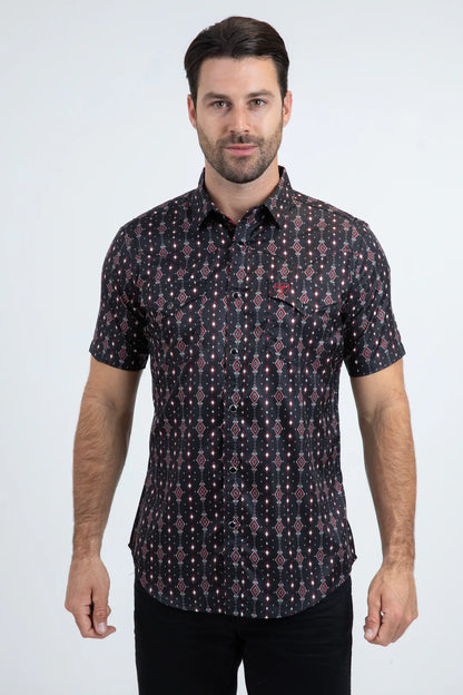 Platini Men's Performance Western Short Sleeve Black Shirt PWG11134