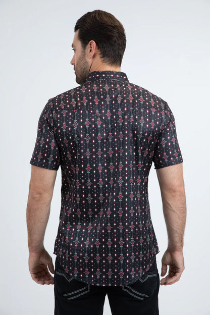 Platini Men's Performance Western Short Sleeve Black Shirt PWG11134