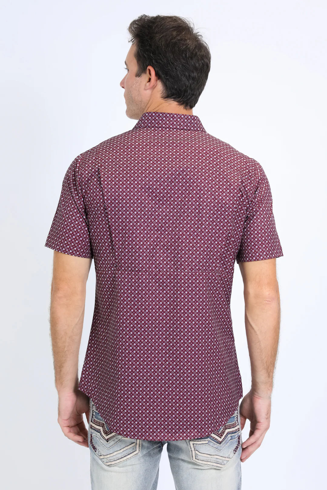 Platini Mens Performance Western SS Aztec Print Burgundy Shirt PGW10641