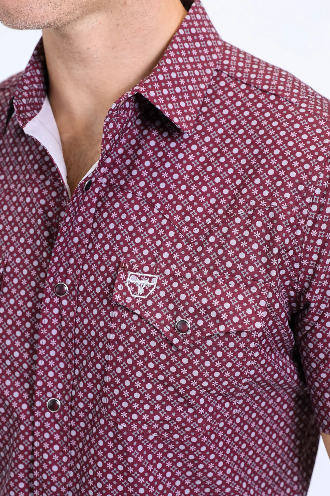 Platini Mens Performance Western SS Aztec Print Burgundy Shirt PGW10641