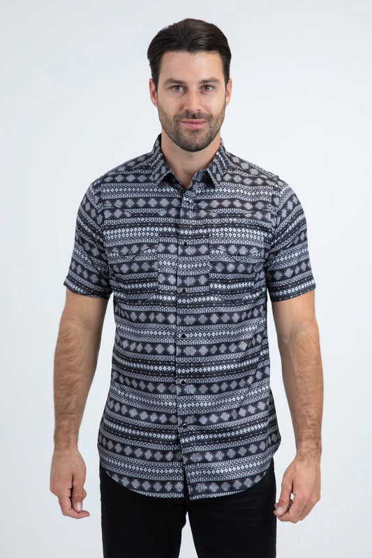 Platini Men's Performance Western Short Sleeve Black Shirt PGW11148