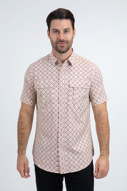 Platini Mens Performance Classic Fit Short Sleeve Beige Shirt PGS11115