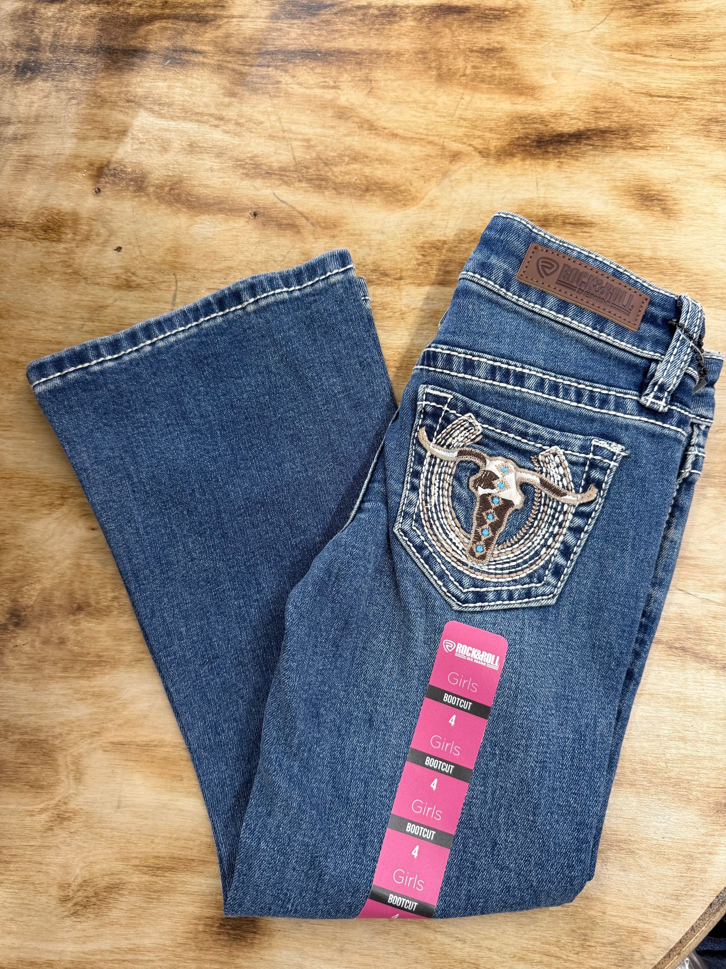 Rock&Roll Steer & Horseshoe Embroidered Bootcut Girls Jeans BG4MD07398
