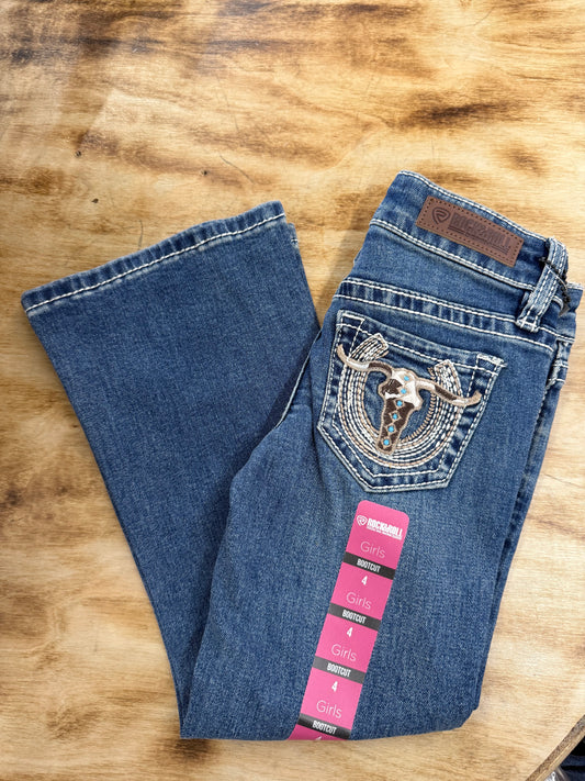 Rock&Roll Steer & Horseshoe Embroidered Bootcut Girls Jeans BG4MD07398