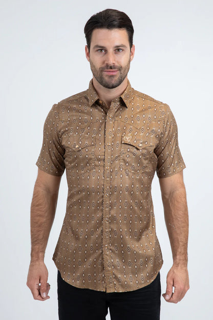Platini Men's Performance Western Short Sleeve Camel Shirt PGW11136