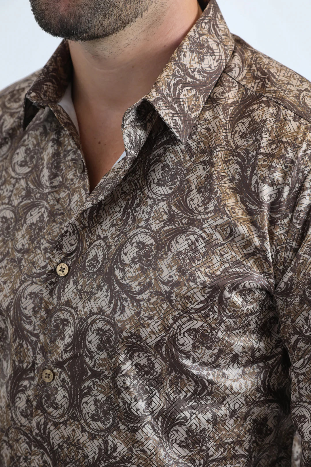 Platini Mens Modern Fit Stretch Foil Fashion Beige Shirt FPL10961