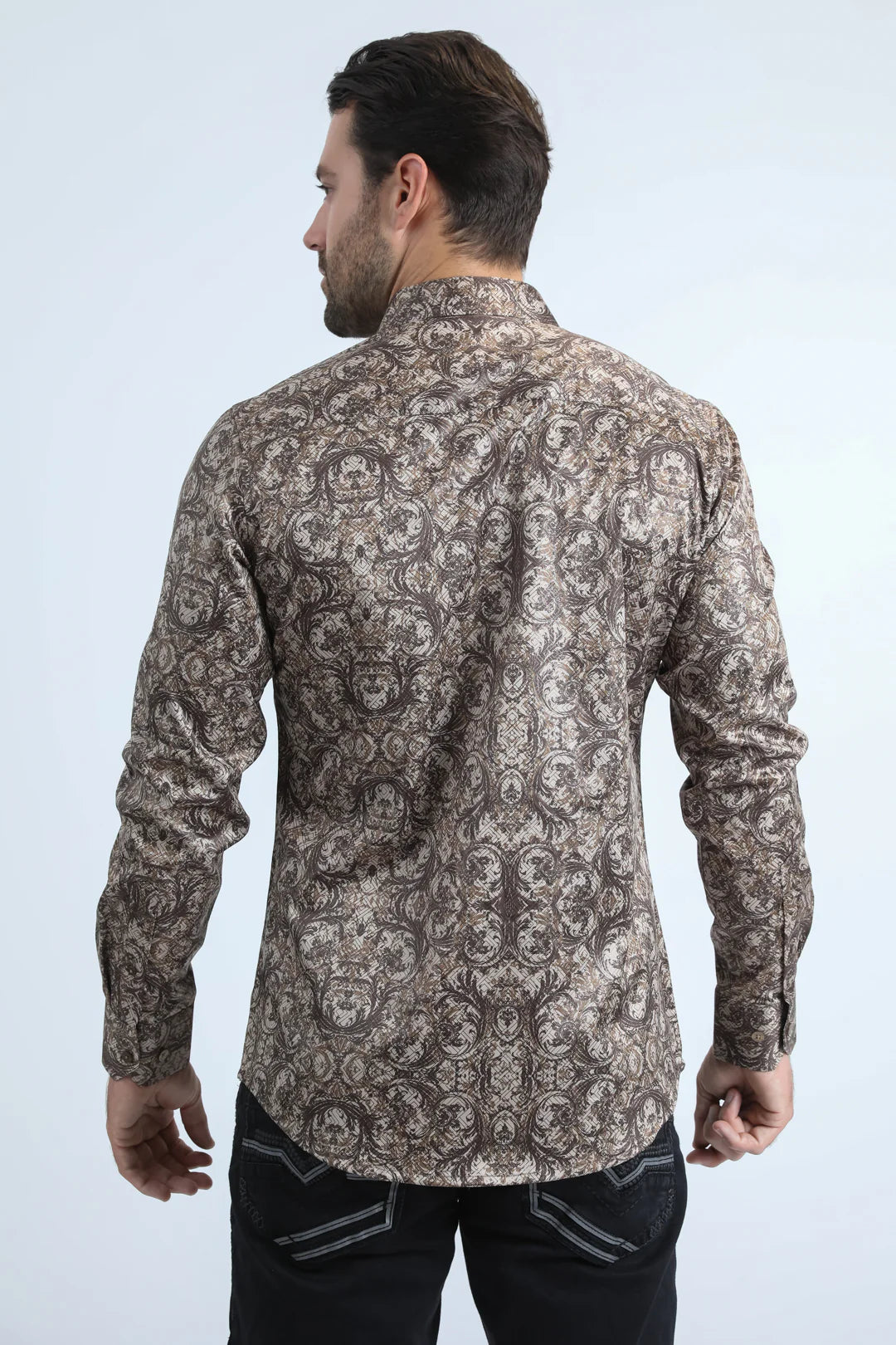 Platini Mens Modern Fit Stretch Foil Fashion Beige Shirt FPL10961