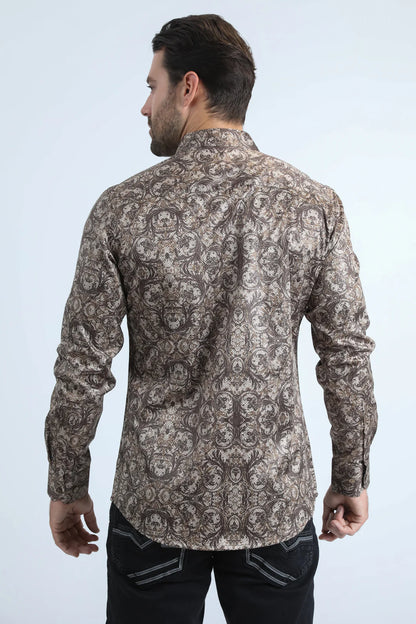 Platini Mens Modern Fit Stretch Foil Fashion Beige Shirt FPL10961
