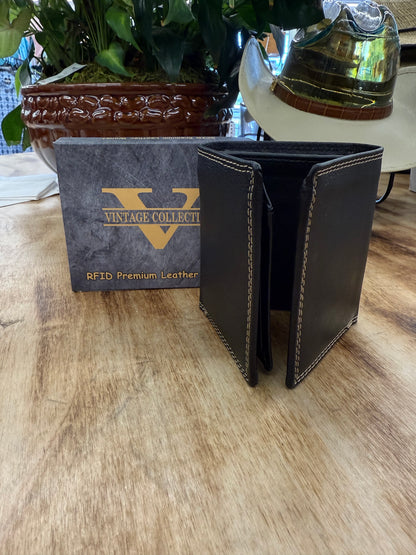 Vintage Collection Cartera Negra De 3 Dobleces Con Cierre