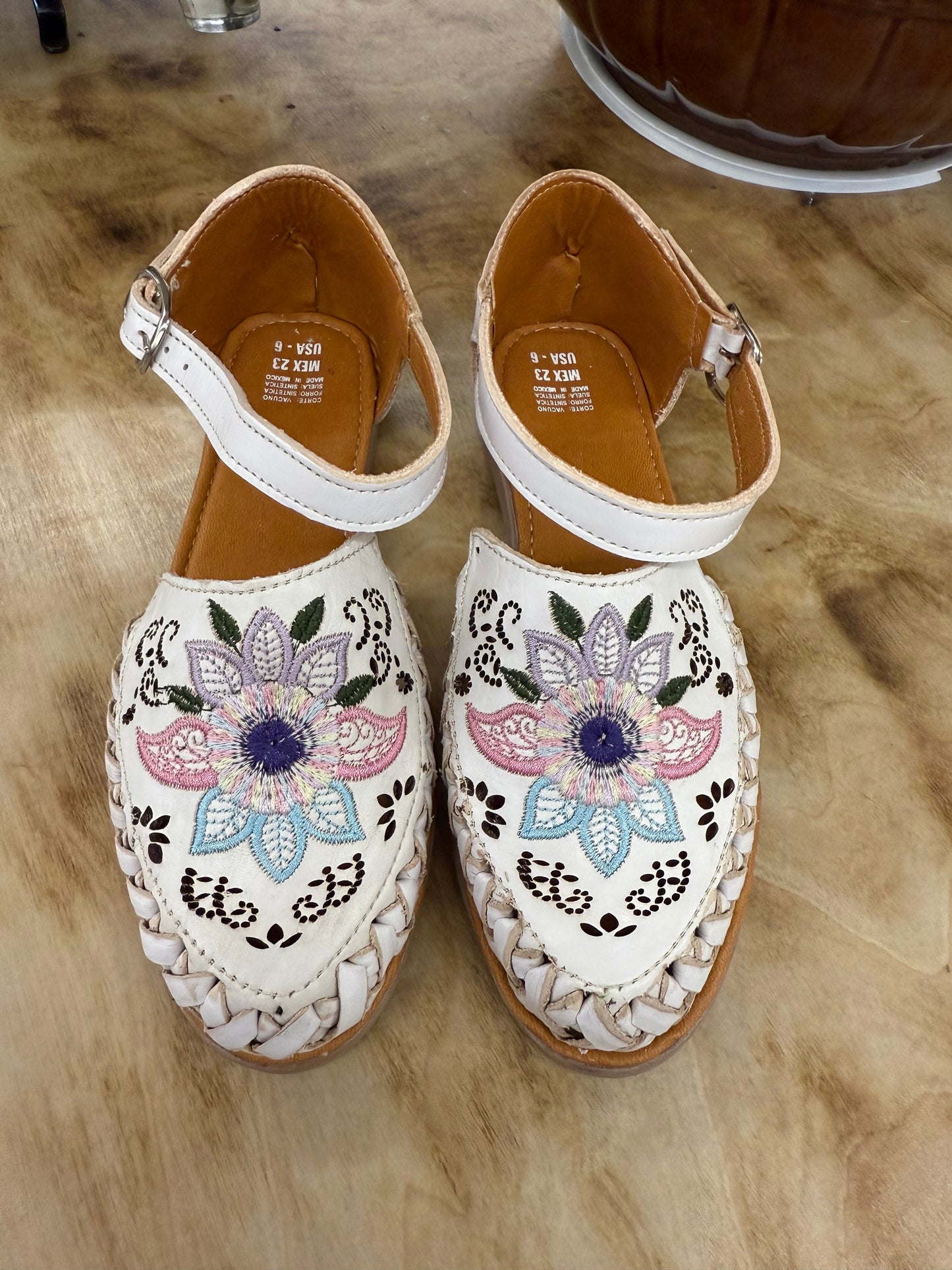 Mexican White Leather Embroidered Women’s Sandals