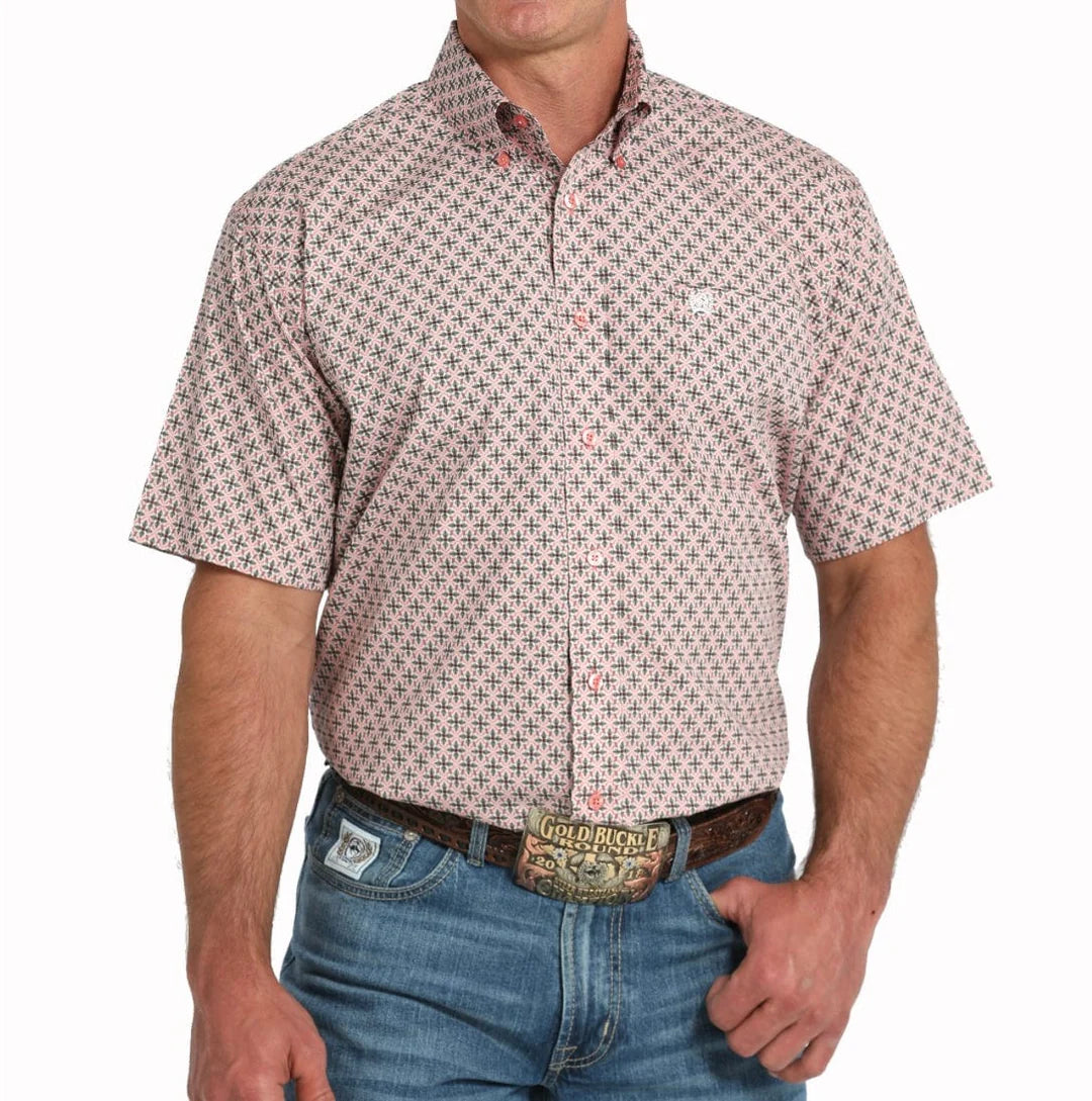 Cinch Men’s Floral Print Classic Fit Shirt Pink