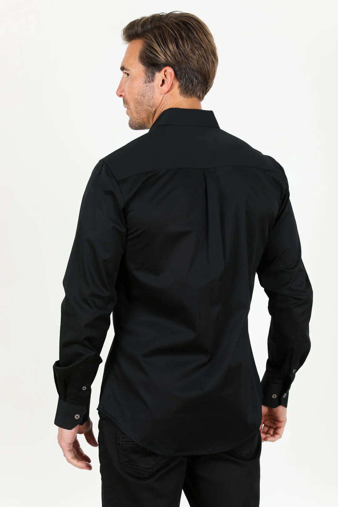 Platini Men’s Modern Fit Stretch Desk Shirt Black CTL9258