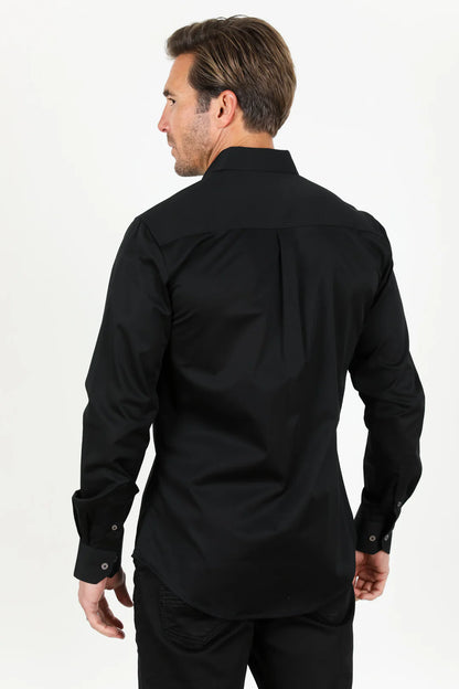 Platini Men’s Modern Fit Stretch Desk Shirt Black CTL9258