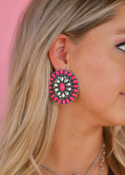 West&Co Large Pink and Rhinestone Earring
