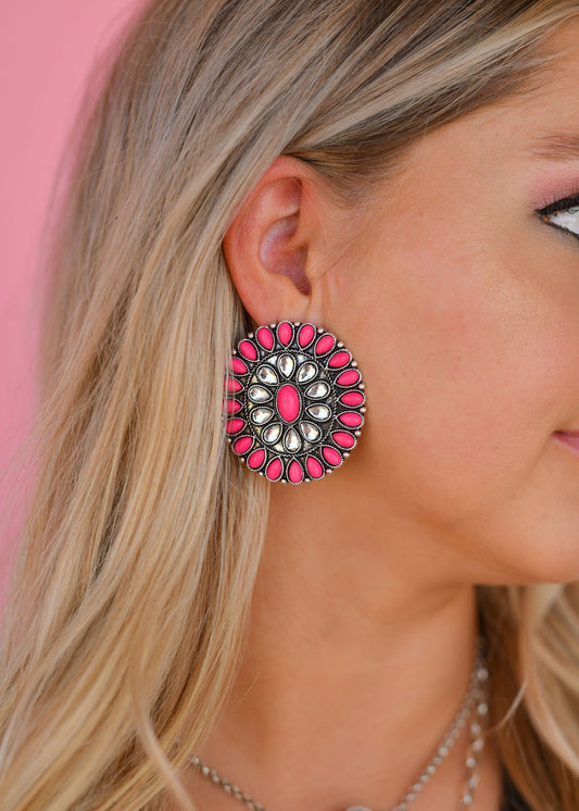 West&Co Large Pink and Rhinestone Earring