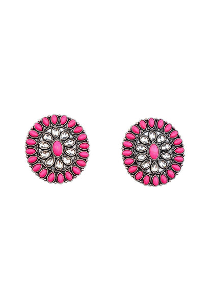 West&Co Large Pink and Rhinestone Earring