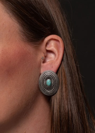 West&Co Oval Concho Turquoise Accent Earrings