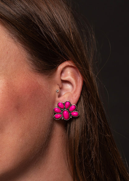West&Co Half Flower Pink Post Earrings