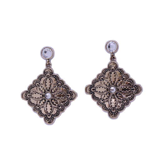 West&Co Gold Diamond Shaped Concho Earrings