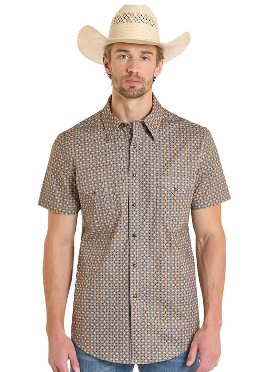 Rock&Roll Shirt Men’s RR Geo Print Snap SS Dark Brown BMN3S08307