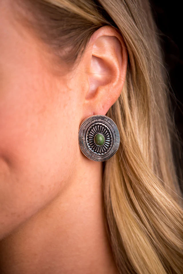 West&Co Oval Concho Green Accent Earrings