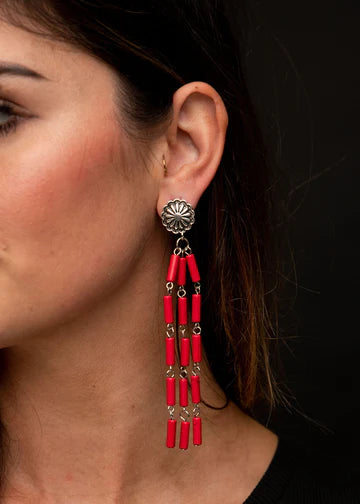 West&Co Red Tube Bead Tassel Earrings