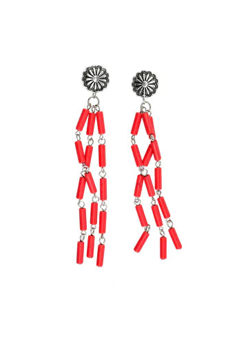 West&Co Red Tube Bead Tassel Earrings