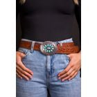 West&Co Oval Burnished Silver Buckle Turquoise Flower Accent
