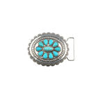 West&Co Oval Burnished Silver Buckle Turquoise Flower Accent