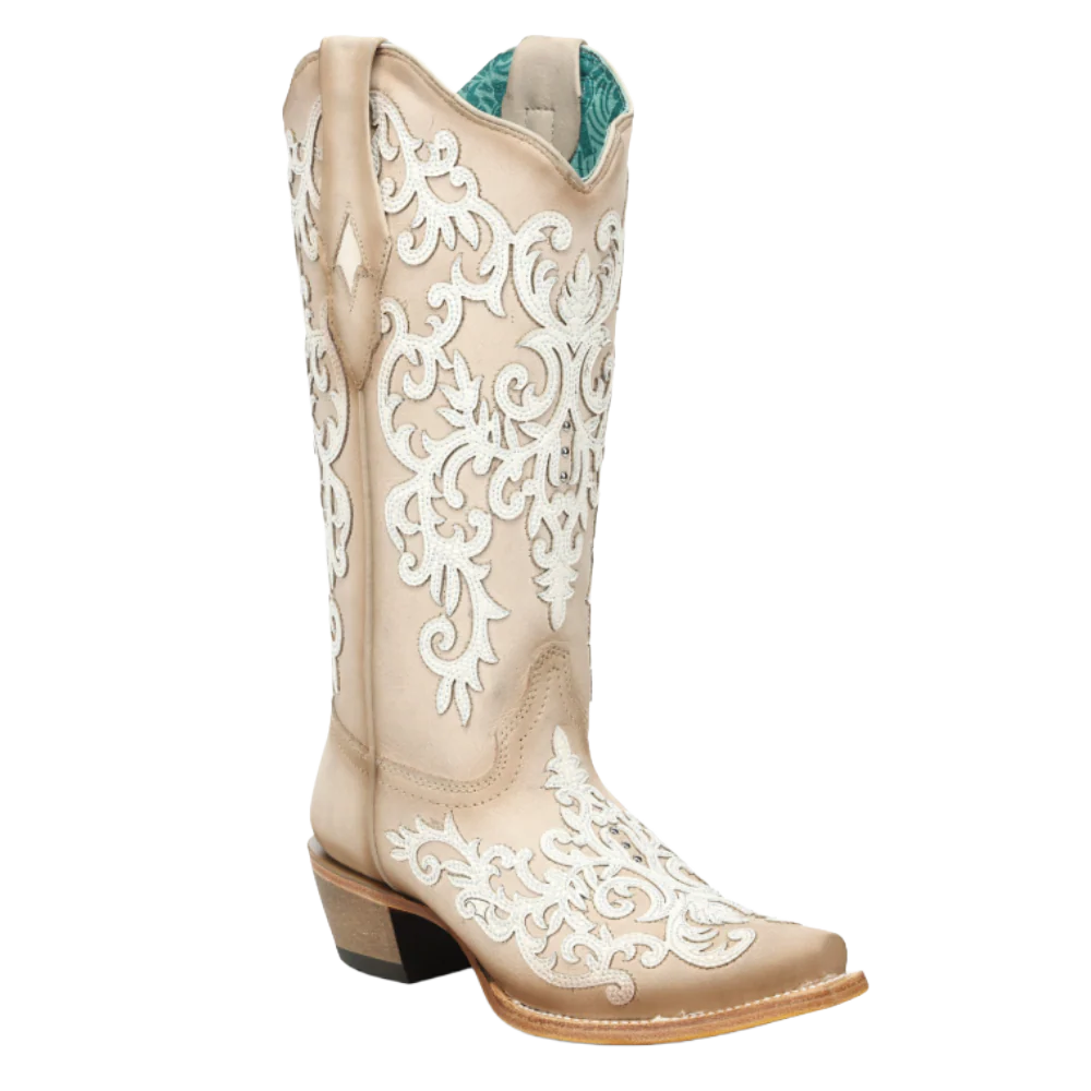 Corral Ladies Embroidered Classic Bone White Western Boot A5070
