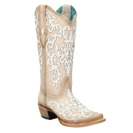 Corral Ladies Embroidered Classic Bone White Western Boot A5070