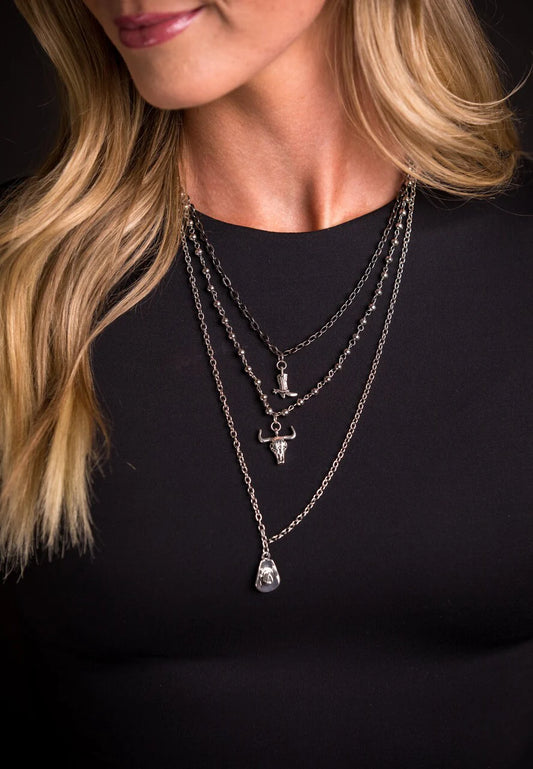 West&Co Silver and Pewter Multi Layer Chain Necklace