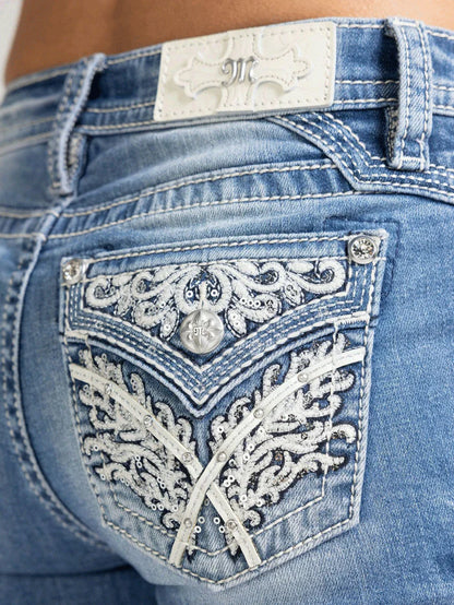 Miss Me Womens Mid Rise Slim Fit Bootcut Jean Medium Blue M3444B157V