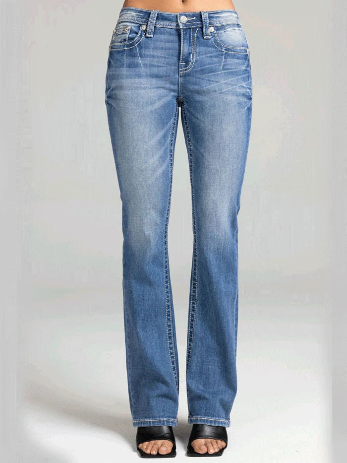 Miss Me Womens Mid Rise Slim Fit Bootcut Jean Medium Blue M3444B157V