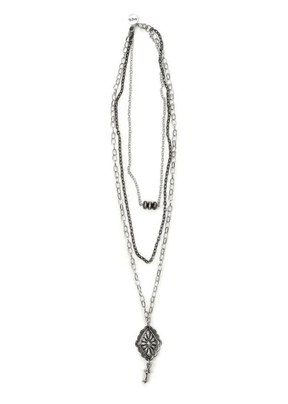 West&Co Tone Chain Layered Necklace W/Concho Pendant