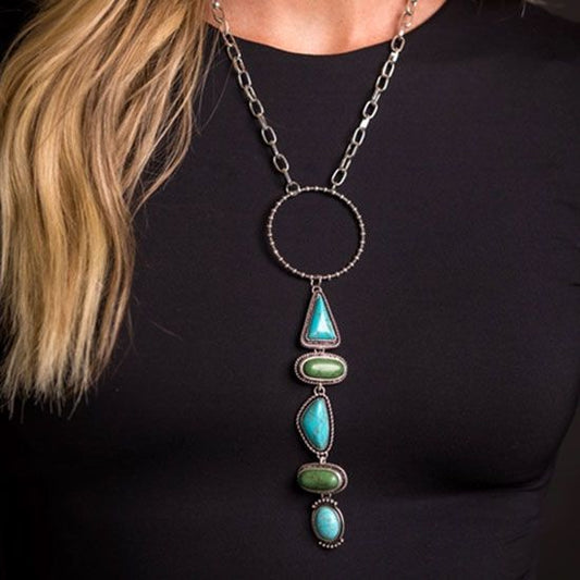 West&Co Silver Chain Necklace W/Ring  turquoise and Green