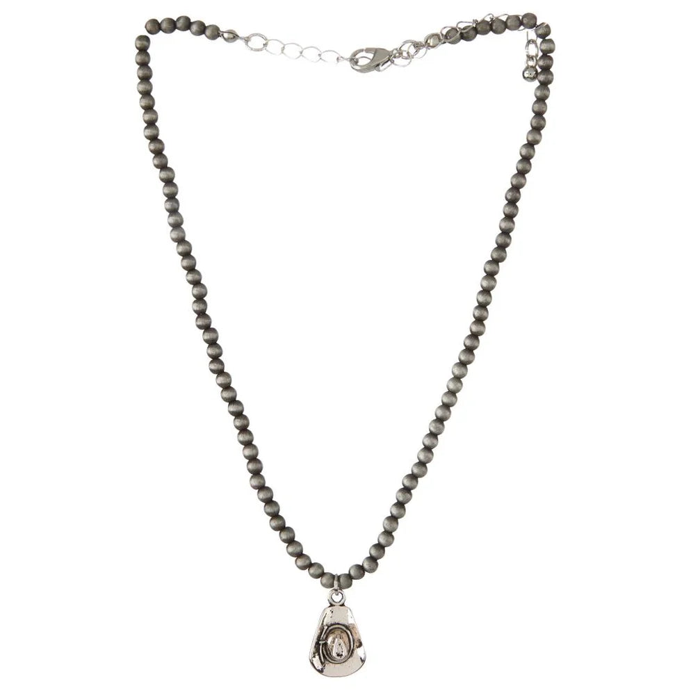West&Co Dainty Faux Pearl Necklace Cowboy Hat Charm