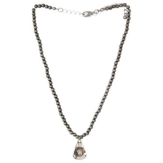 West&Co Dainty Faux Pearl Necklace Cowboy Hat Charm