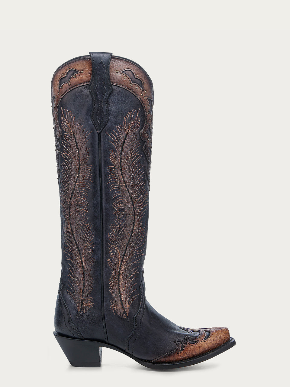 Corral Women’s Feather Embroidery W/ Crackled Overlay Black