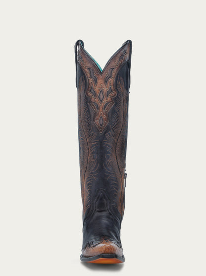 Corral Women’s Feather Embroidery W/ Crackled Overlay Black