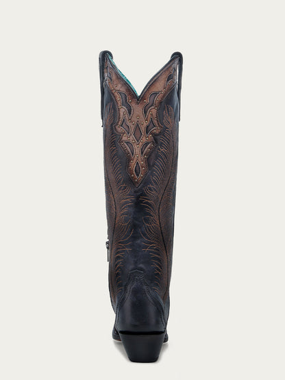Corral Women’s Feather Embroidery W/ Crackled Overlay Black