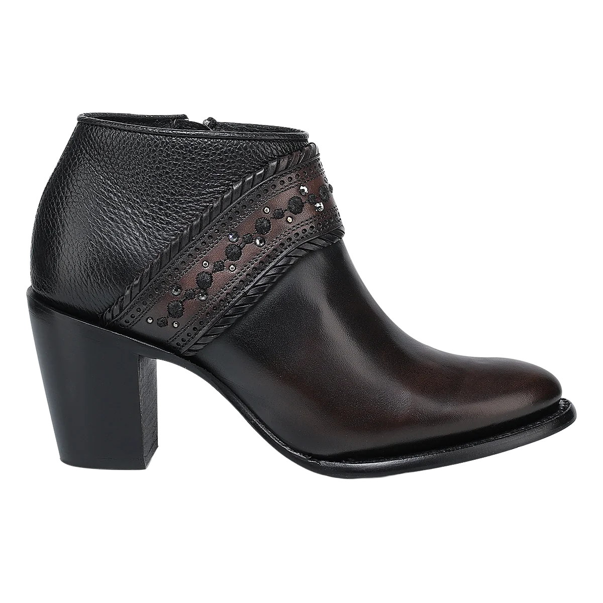 Cuadra Ladies Studs & Laser Chocolate & Black Zipper Boot