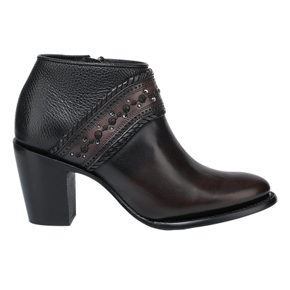 Cuadra Ladies Studs & Laser Chocolate & Black Zipper Boot