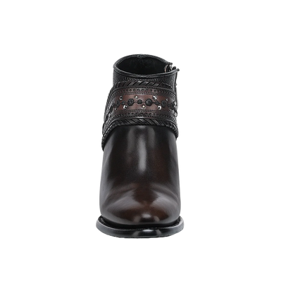 Cuadra Ladies Studs & Laser Chocolate & Black Zipper Boot