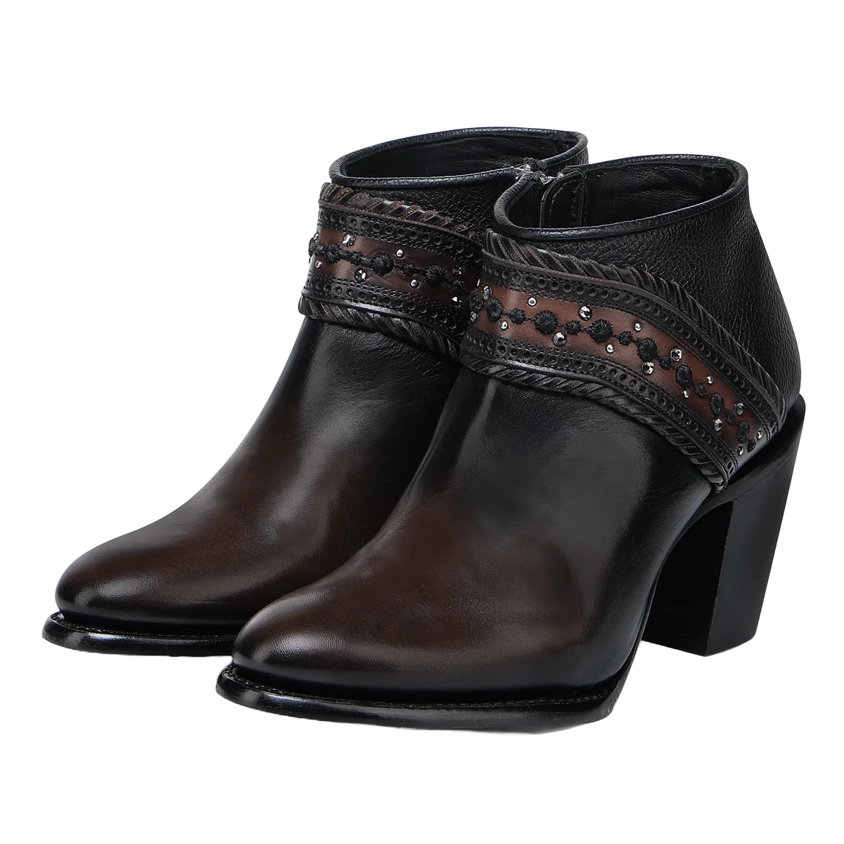 Cuadra Ladies Studs & Laser Chocolate & Black Zipper Boot