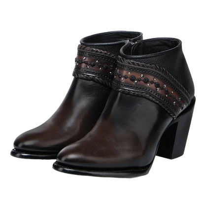 Cuadra Ladies Studs & Laser Chocolate & Black Zipper Boot