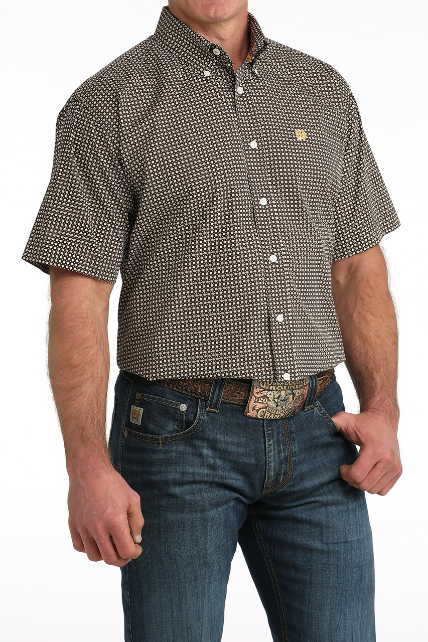 Cinch Brown Geometric Print Men’s Shirt MTW1111513