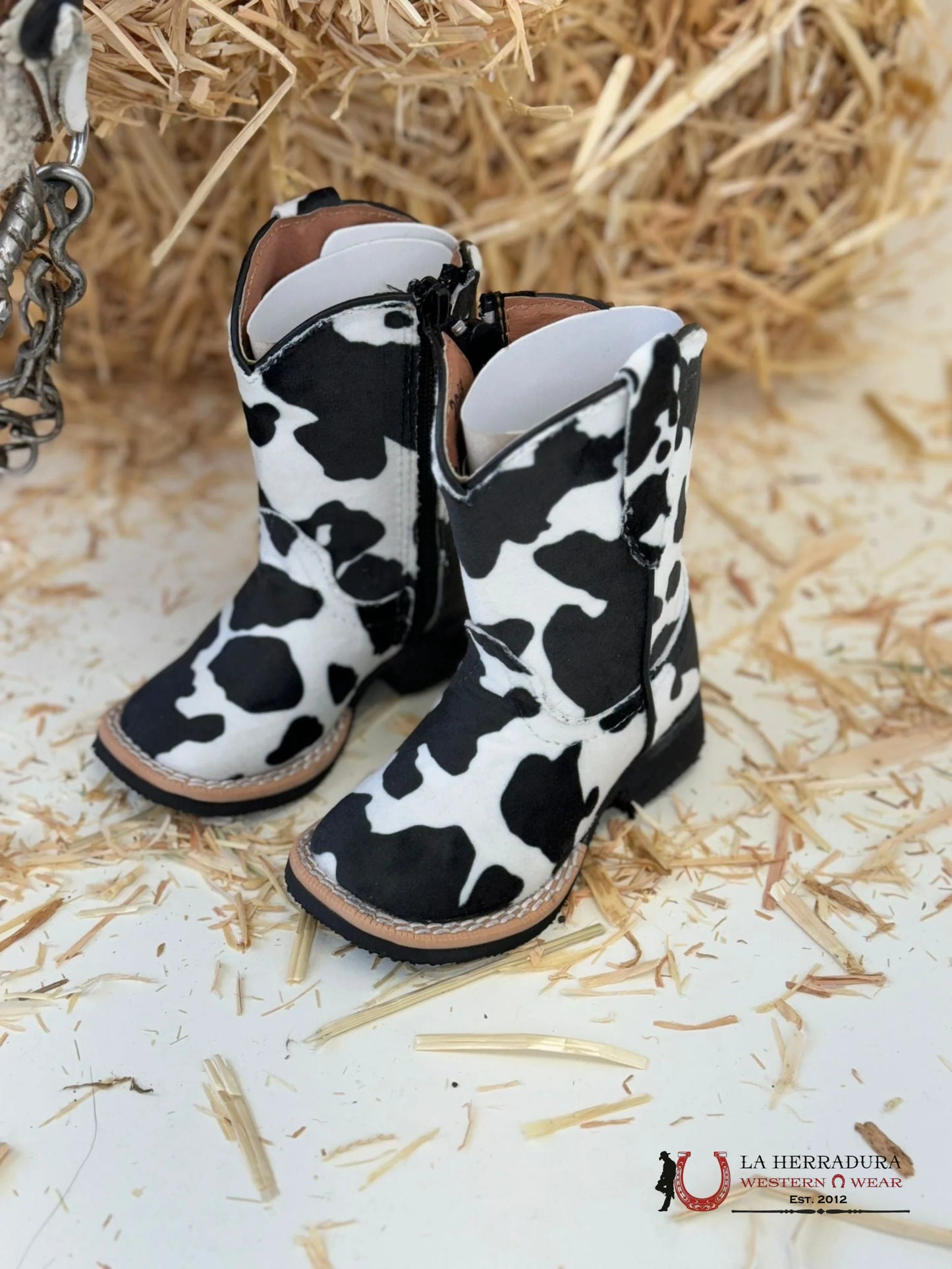 TANNER MARK ELSIE INFANT COWHIDE FAUX BLACK ZIPPER BOOTS