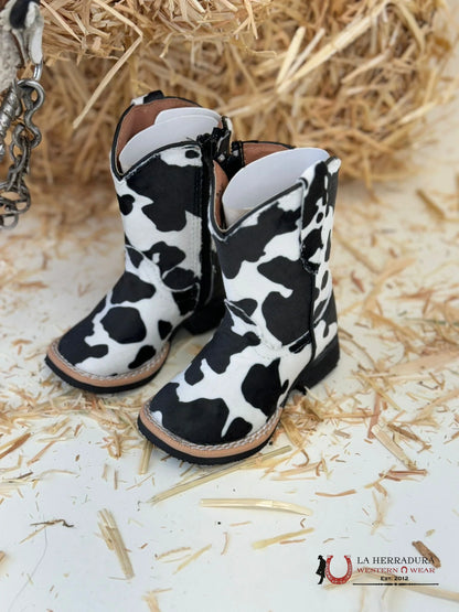 TANNER MARK ELSIE INFANT COWHIDE FAUX BLACK ZIPPER BOOTS